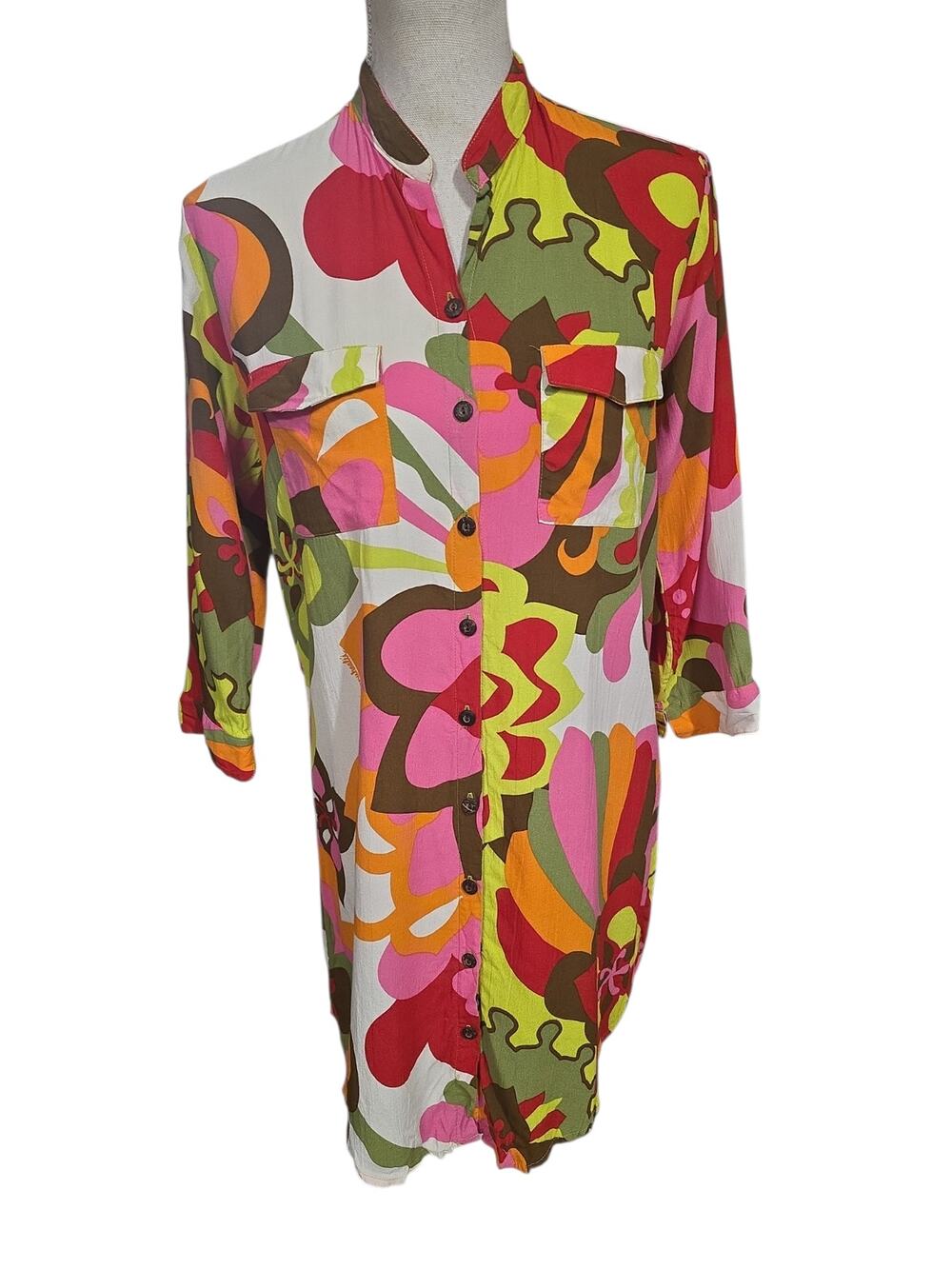 Manuhealii Tunic  Button Down Rayon Dress